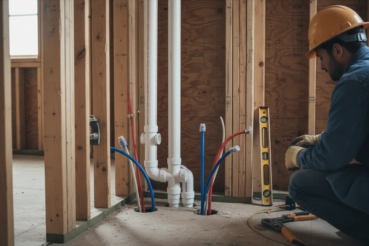 Drain and supply rough-in during Leak Detection in Stanhope