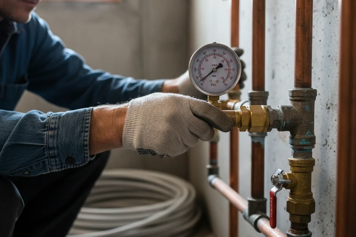 Pressure testing a repaired line during Water Line Repair in Stanhope